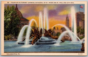 Vtg Philadelphia Pennsylvania PA Cathedral of St Peter & Paul Fountain Postcard