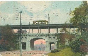 Cincinnati OH Eden Park Entrance, Trolley, Forwood Shoe Ad 1908 Postcard Used