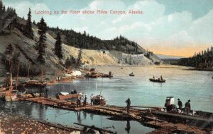 LOOKING UP THE RIVER ABOVE MILES CANYON ALASKA POSTCARD (c. 1910)