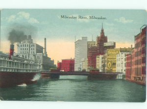 Divided-back RIVER SCENE Milwaukee Wisconsin WI AE6763