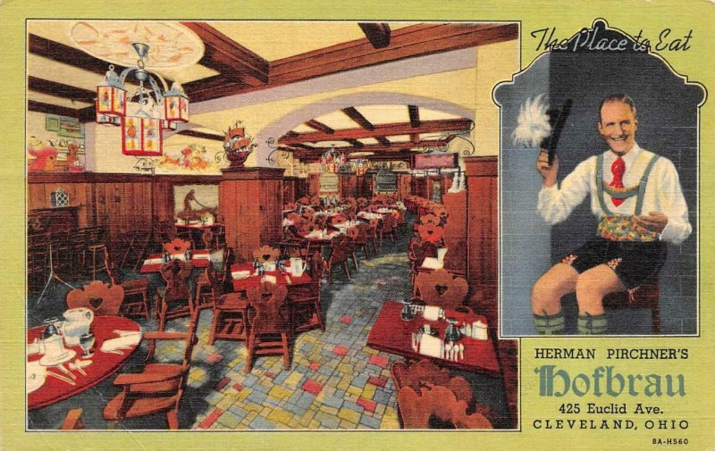 CLEVELAND, Ohio OH   HERMAN PIRCHNER'S HOFBRAU RESTAURANT   1940 Linen Postcard