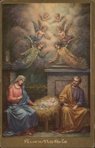 Christmas Buon Natale Mary Joseph Angel Mural c1910 Vintage Postcard