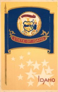 Postcard 1930s Idaho Flag Serigraph Sheahan Topanga 23-11595