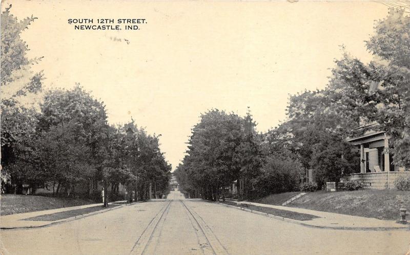 Newcastle Indiana~South 12th Street~House with Front Porch~Person by Tree~1916