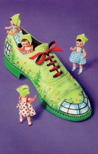 Tiny Toy Dolls In Giant Dutch Clog Shoe Old Ladybird Painting Book Postcard