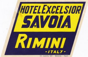 Italy Rimini Hotel Excelsior Savoia Vintage Luggage Label sk2225