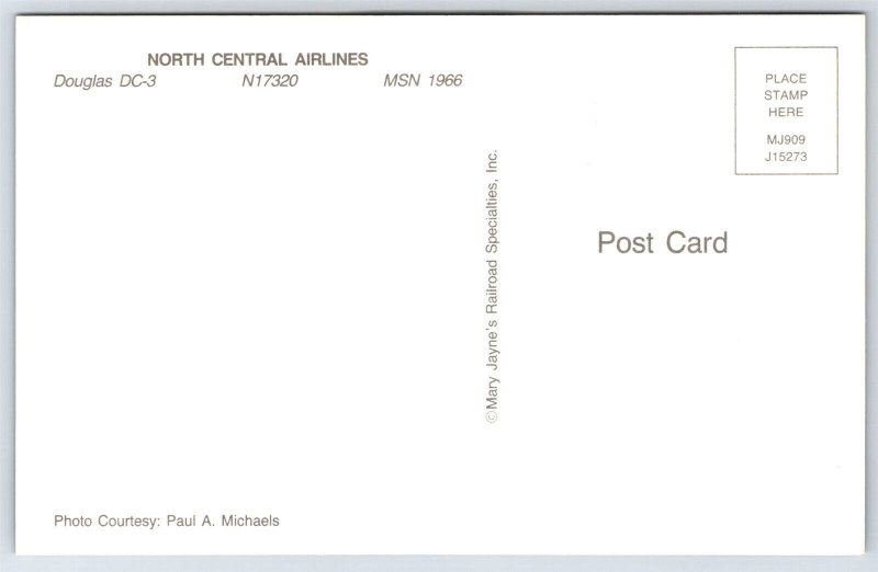 Airplane Postcard North Central Airlines Douglas DC-3 N17320 FF5