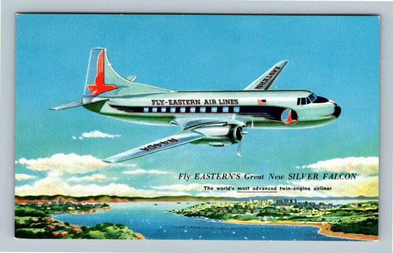 Airplane - Eastern Airline - Silver Falcon - Chrome Postcard