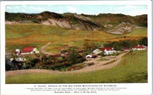 BIG HORN MOUNTAINS, Wyoming  WY   DUDE RANCH Burlington Route  Train Postcard