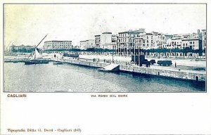 VINTAGE POSTCARD: CAGLIARI City: VIA ROMA - SEA-