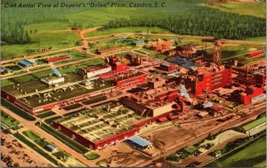 Linen Postcard Aerial View of Dupont's Orlon Plant in Camden, South Carolina