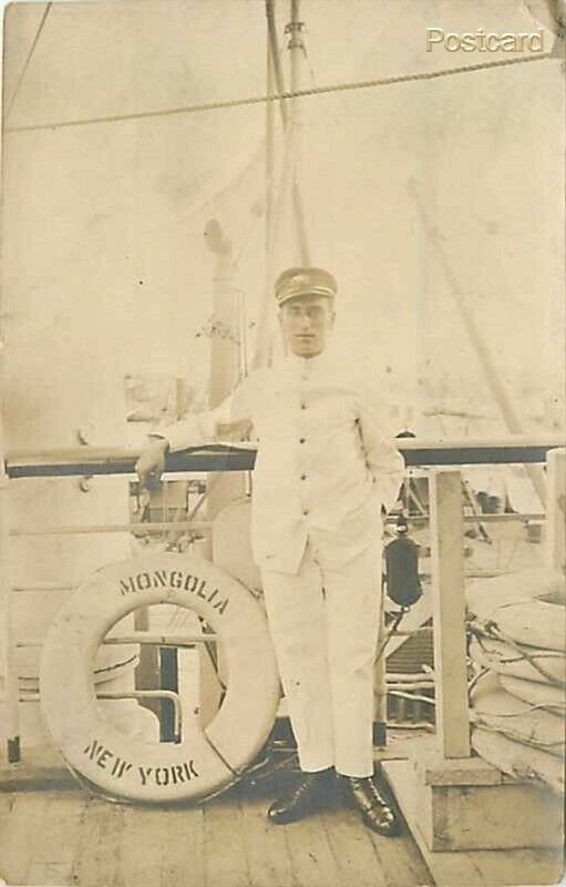 Military, USS Mongolia, British Navy Man, Pacific Mail Steamship Company, RPPC