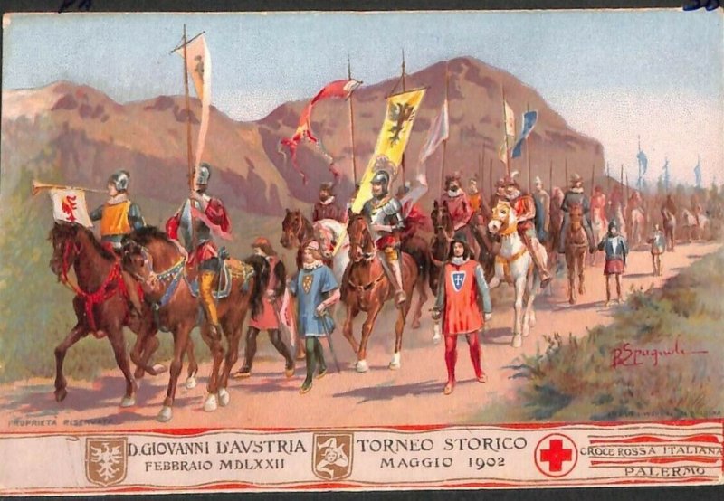 Lib533 - CARTOLINA d'Epoca Illustrata - TORNEO STORICO Croce Rossa PALERMO 1902