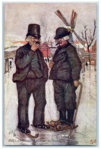 c1910 Old Dutchmen on Skates Holland Netherlands Oilette Tuck Art Postcard