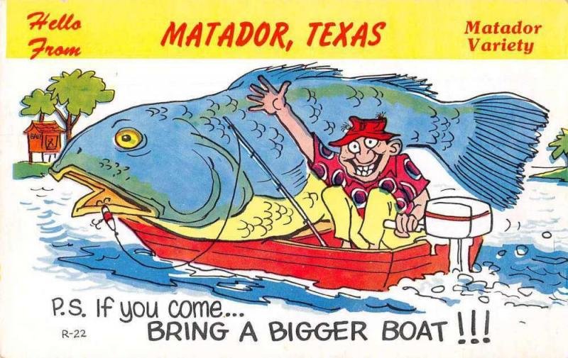 Matador Texas Greetings Fishing Exaggeration Postcard JD228011