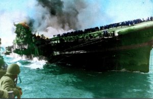Military World War II U S S Franklin CV-13 Damaged Off Coast Of Japan