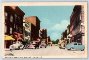 Brockville Ontario Canada Postcard King Street Looking East c1940's Vintage