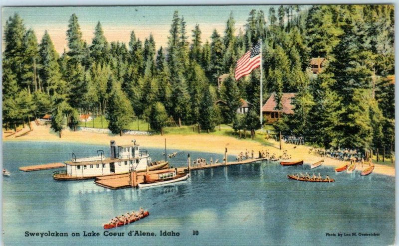 LAKE COEUR d'ALENE, Idaho ID ~ Camp Fire Girls CAMP SWEYOLAKAN ca 1940s Postcard