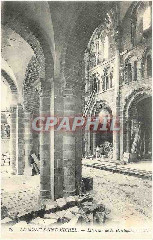 Old Postcard Mont Saint Michel Interior of the Basilica