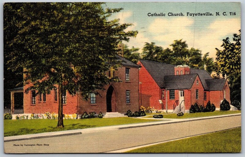 Vtg Fayetteville North Carolina NC Catholic Church 1940s View Linen Postcard