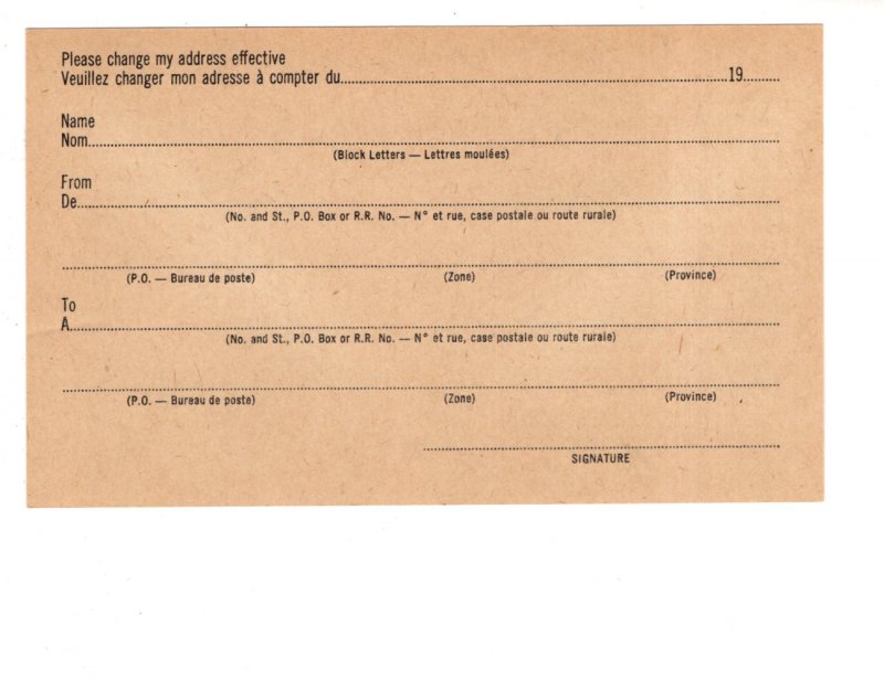 Canada Post, Change of Address Announcement 1961