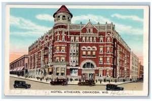Oshkosh Wisconsin WI Postcard Hotel Athearn Building Cars Street View 1933