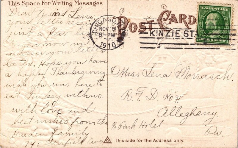 1910 THANKSGIVING Embossed Postcard pumpkin bread turkey nostalgia a4