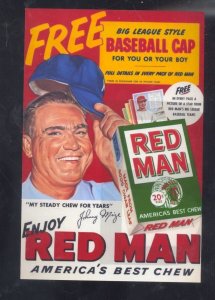 RED MAN CHEWING TOBACCO JOHNNY MIZE BASEBALL ADVERTISING POSTCRAD COPY