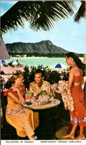 Postcard Northwest Orient Airlines Relaxing in Hawaii