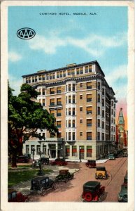 Postcard AL Mobile Cawthon Hotel Streetcar Tracks Old Cars 1930s H1