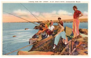Sunset Jacksonville Beach and fishing from the Jetties St Johns Florida Postcard
