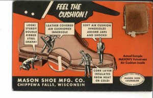 Chippewa falls WI Mason Shoe Co NOVELTY Sample Insole Technology Postcard