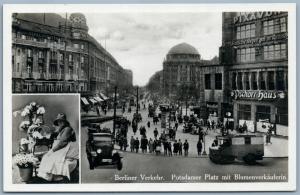 ANTIQUE PHOTOMONTAGE REAL PHOTO RPPC BERLIN GERMANY POTSDAMERPLATZ FLOWER VENDOR