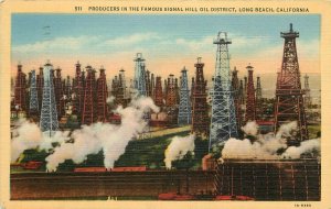 Linen Postcard; Producers in Famous Signal Hill Oil District, Long Beach CA