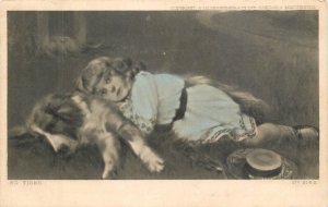 Girl and dog pet So tired S. Hildesheimer postmark 1904