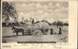 Santa Barbara Mission CA Monks Harvesting Hay Pre-1910 Vintage Postcard