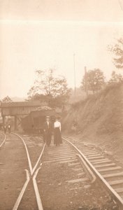 Vintage Postcard 1910's Couple Lovers Take a Photo in a Railway Train