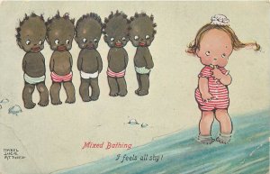 Comic art Postcard children types Atwell caricature mixed bathing 