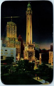 c1950s Chicago, IL Night Old Water Tower PC Downtown Illumination Palmolive A297