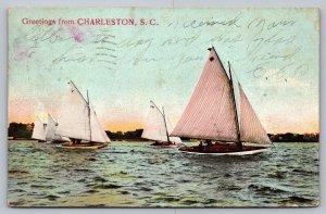 Postcard Greetings From Charleston Charleston South Carolina Sail Boats Regatta