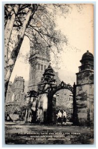 c1940's Field Memorial Gate and Mary Lyon Tower South Hadley MA Postcard