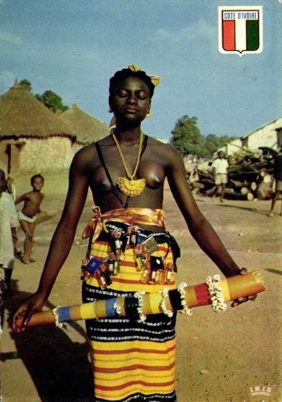 Ivory Coast, Nude Malinké Dancing, Jewelry Necklace (1970s) IRIS Postcard | Africa - Other, / HipPostcard