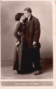 Vintage Postcard 1912 Real Photo The Flight Of Time Lovely Couple Portrait RPPC