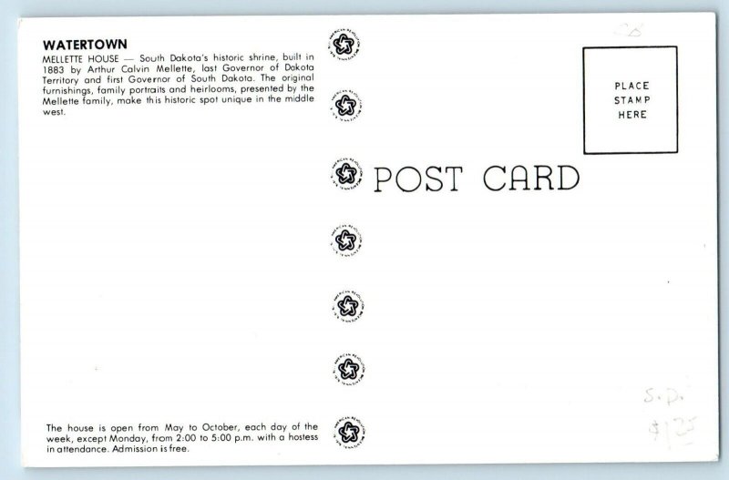 Watertown South Dakota SD Postcard Mellette House Historic Shrine Exterior c1960