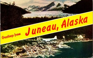 Greetings from Juneau Alaska dual view aerial PM 1961 Postcard