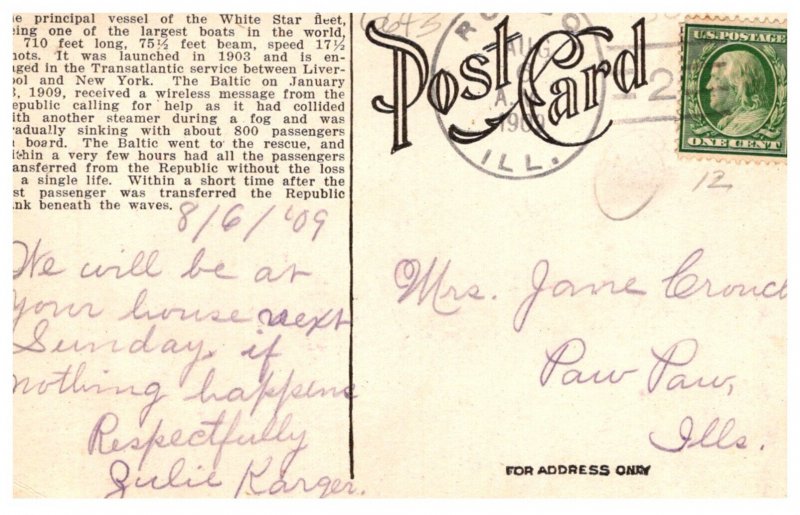 Steamer Baltic , White Star Line