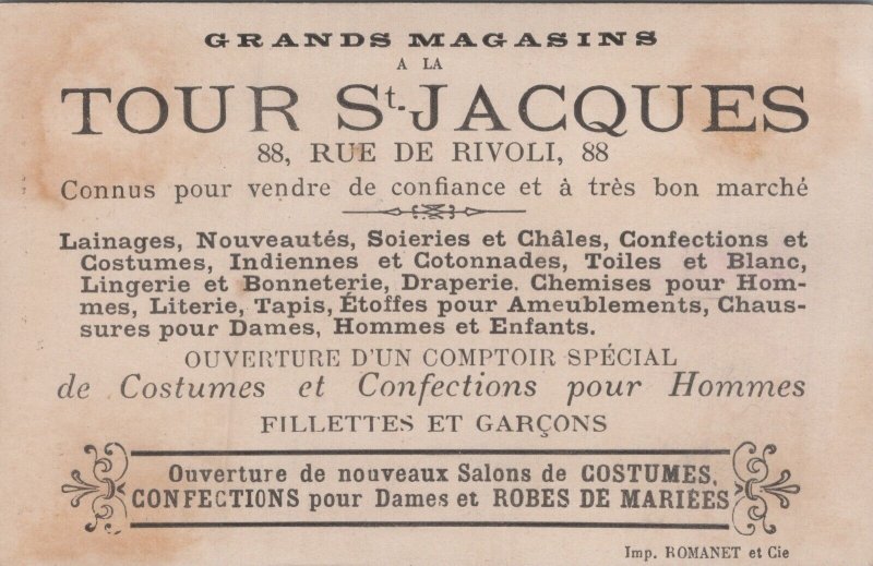 Victorian Trade Card Tour St. Jacques Jean Goujon L1