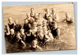 Vintage 1922 RPPC Postcard - Group Photo People in Bathing Suits Utah