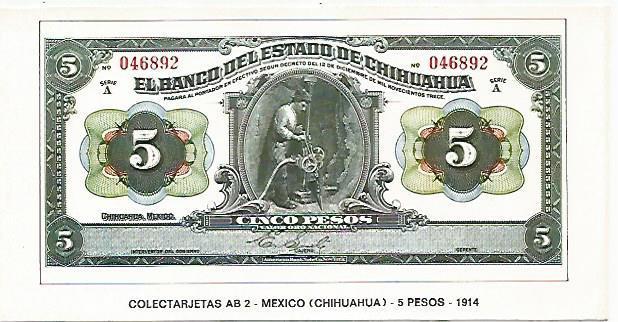 POSTAL 18167: 5 pesos de Mexico 1914