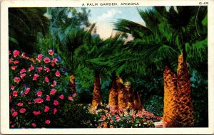 Vtg A Palm Garden Arizona AZ Trees Flower Scenic View Postcard